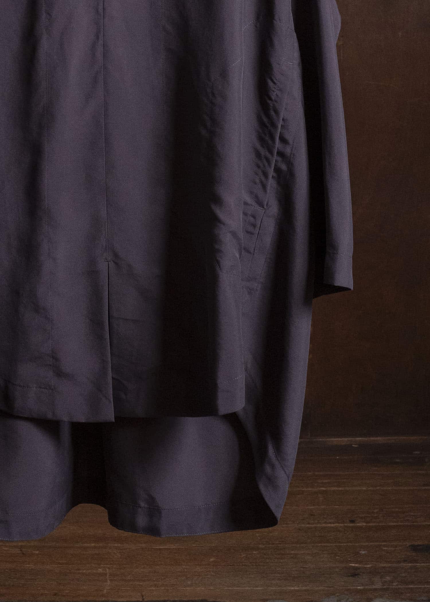 JAN-JAN VAN ESSCHE TUNIC#42 KIMONO COLLAR LOOSE FIT TUNIC WITH KNIFE PLEAT Washed Silk Lawn | Sumi Shiso