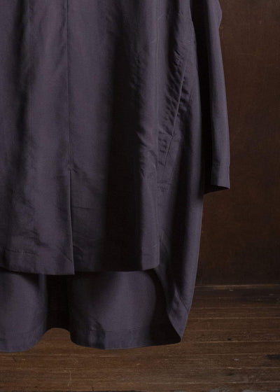 JAN-JAN VAN ESSCHE TUNIC#42 KIMONO COLLAR LOOSE FIT TUNIC WITH KNIFE PLEAT Washed Silk Lawn | Sumi Shiso