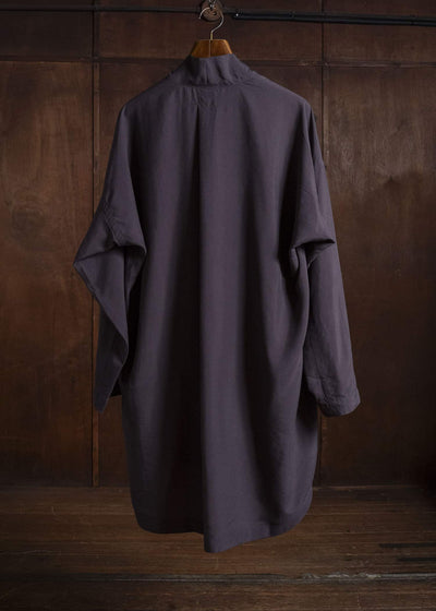 JAN-JAN VAN ESSCHE TUNIC#42 KIMONO COLLAR LOOSE FIT TUNIC WITH KNIFE PLEAT Washed Silk Lawn | Sumi Shiso