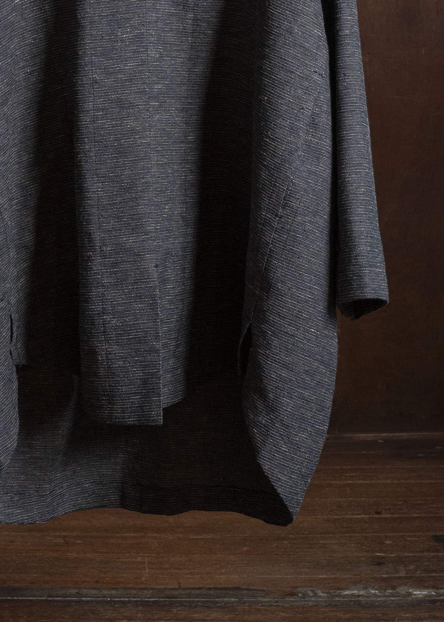 JAN-JAN VAN ESSCHE TUNIC#42 KIMONO COLLAR LOOSE FIT TUNIC WITH KNIFE PLEAT Hemp Silk Co Stripes | Noise