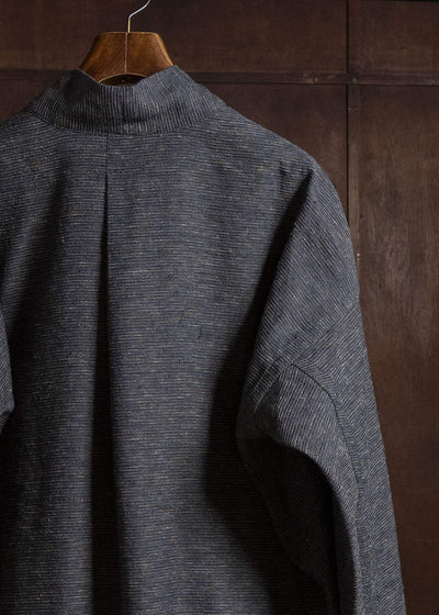 JAN-JAN VAN ESSCHE TUNIC#42 KIMONO COLLAR LOOSE FIT TUNIC WITH KNIFE PLEAT Hemp Silk Co Stripes | Noise