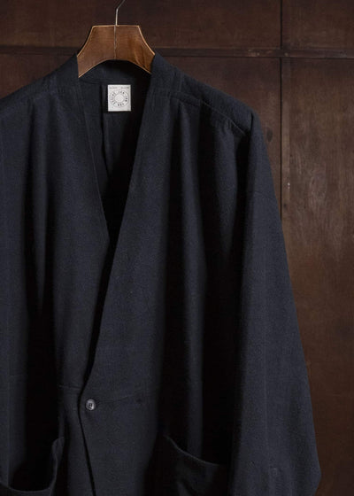 JAN-JAN VAN ESSCHE SHIRT#116 LONG SHIRT WITH DOUBLE CLOSURE AND PATCH POCKETS Hemp Se Nappy Cloth | Black