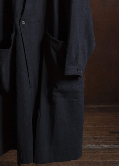 JAN-JAN VAN ESSCHE SHIRT#116 LONG SHIRT WITH DOUBLE CLOSURE AND PATCH POCKETS Hemp Se Nappy Cloth | Black