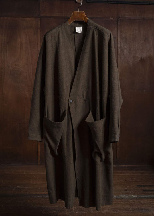 JAN-JAN VAN ESSCHE SHIRT#116 LONG SHIRT WITH DOUBLE CLOSURE AND PATCH POCKETS Hemp Se Nappy Cloth | Ochre