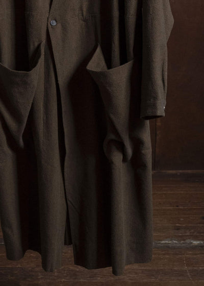 JAN-JAN VAN ESSCHE SHIRT#116 LONG SHIRT WITH DOUBLE CLOSURE AND PATCH POCKETS Hemp Se Nappy Cloth | Ochre
