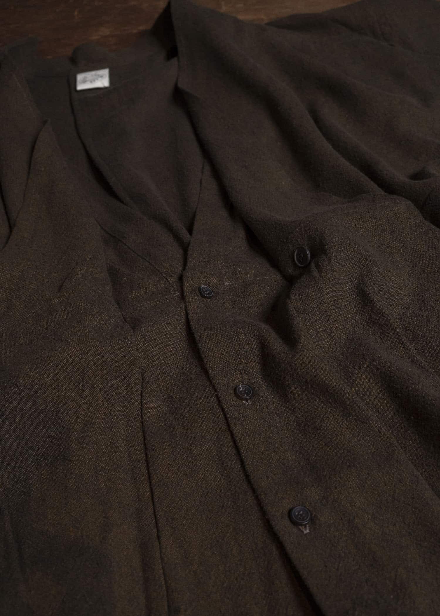 JAN-JAN VAN ESSCHE SHIRT#116 LONG SHIRT WITH DOUBLE CLOSURE AND PATCH POCKETS Hemp Se Nappy Cloth | Ochre
