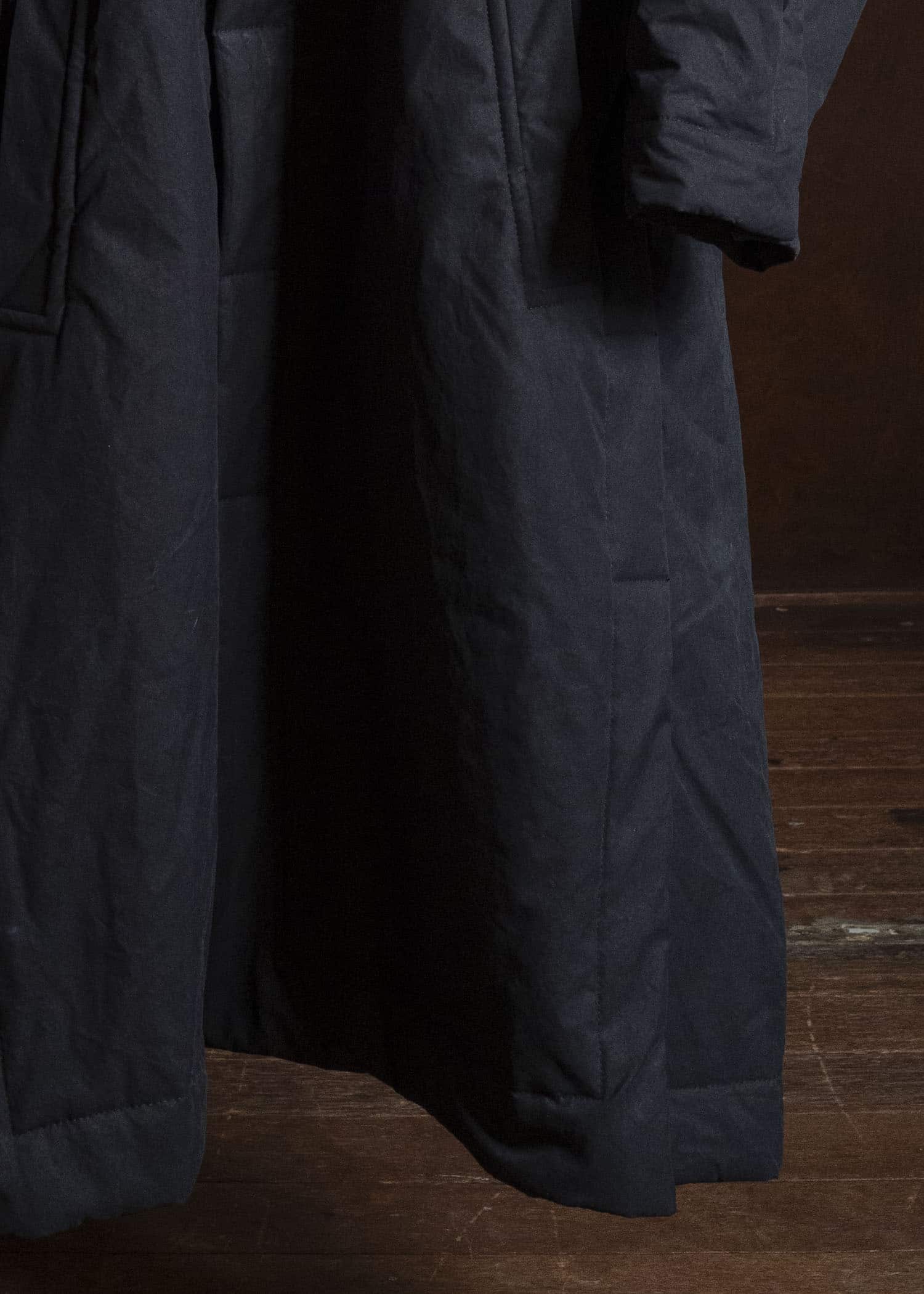 JAN-JAN VAN ESSCHE COAT#36 PADDED COAT WITH STANDING COLLAR, FULLY LINED Time Washed Canvas | Padded Deep Black