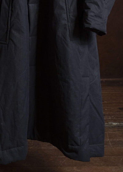 JAN-JAN VAN ESSCHE COAT#36 PADDED COAT WITH STANDING COLLAR, FULLY LINED Time Washed Canvas | Padded Deep Black