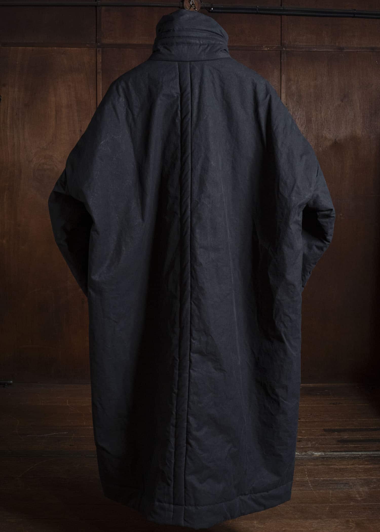 JAN-JAN VAN ESSCHE COAT#36 PADDED COAT WITH STANDING COLLAR, FULLY LINED Time Washed Canvas | Padded Deep Black