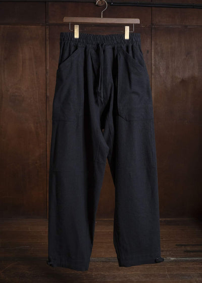 JAN-JAN VAN ESSCHE TROUSERS#94 TROUSERS WITH ELASTIC WAIST, PATCH POCKETS Hemp Se Nappy Cloth | Black
