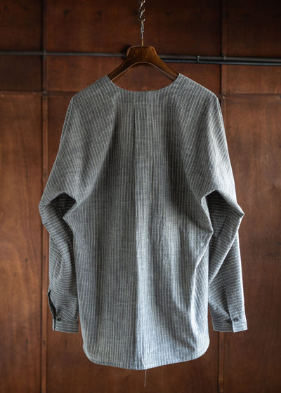 JAN-JAN VAN ESSCHE JAN-JAN VAN ESSCHE ヤンヤン ヴァン エシュ SHIRT#99 LOOSE FIT SHIRT WITH DEEP V-NECK COTTON SHIRTING GREY STRIPED メンズ