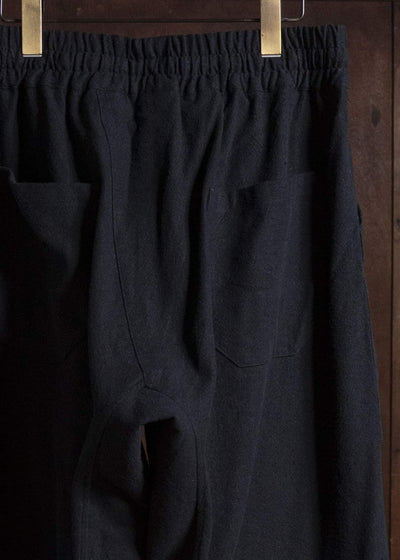 JAN-JAN VAN ESSCHE TROUSERS#94 TROUSERS WITH ELASTIC WAIST, PATCH POCKETS Hemp Se Nappy Cloth | Black