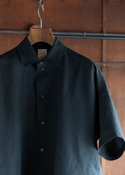 JAN-JAN VAN ESSCHE SHIRT#98SHORT SLEEVE SHIRT WASHI SHIRTING BLACK