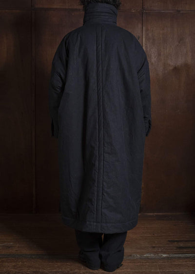 JAN-JAN VAN ESSCHE COAT#36 PADDED COAT WITH STANDING COLLAR, FULLY LINED Time Washed Canvas | Padded Deep Black