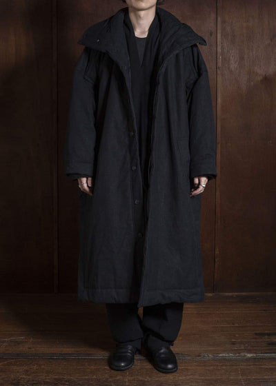 JAN-JAN VAN ESSCHE COAT#36 PADDED COAT WITH STANDING COLLAR, FULLY LINED Time Washed Canvas | Padded Deep Black