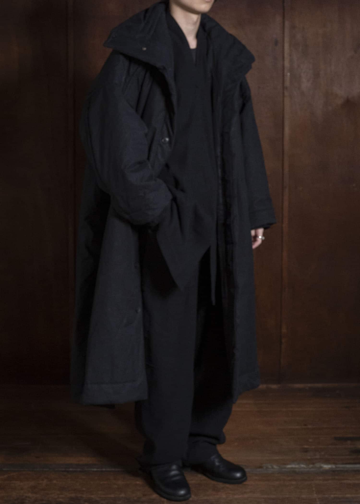 JAN-JAN VAN ESSCHE COAT#36 PADDED COAT WITH STANDING COLLAR, FULLY LINED Time Washed Canvas | Padded Deep Black