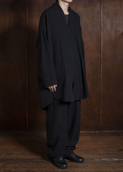 JAN-JAN VAN ESSCHE TROUSERS#94 TROUSERS WITH ELASTIC WAIST, PATCH POCKETS Hemp Se Nappy Cloth | Black
