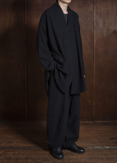 JAN-JAN VAN ESSCHE TROUSERS#94 TROUSERS WITH ELASTIC WAIST, PATCH POCKETS Hemp Se Nappy Cloth | Black