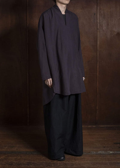 JAN-JAN VAN ESSCHE TUNIC#42 KIMONO COLLAR LOOSE FIT TUNIC WITH KNIFE PLEAT Washed Silk Lawn | Sumi Shiso