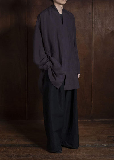 JAN-JAN VAN ESSCHE TROUSERS#93 DOUBLE PLEATED TROUSERS WITH BUTTONSYSTEM AT HEM Linen Wool Twill | Black