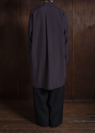 JAN-JAN VAN ESSCHE TUNIC#42 KIMONO COLLAR LOOSE FIT TUNIC WITH KNIFE PLEAT Washed Silk Lawn | Sumi Shiso