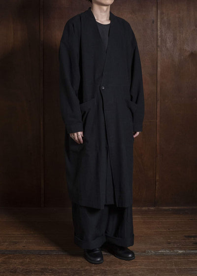 JAN-JAN VAN ESSCHE SHIRT#116 LONG SHIRT WITH DOUBLE CLOSURE AND PATCH POCKETS Hemp Se Nappy Cloth | Black