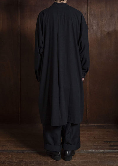 JAN-JAN VAN ESSCHE SHIRT#116 LONG SHIRT WITH DOUBLE CLOSURE AND PATCH POCKETS Hemp Se Nappy Cloth | Black