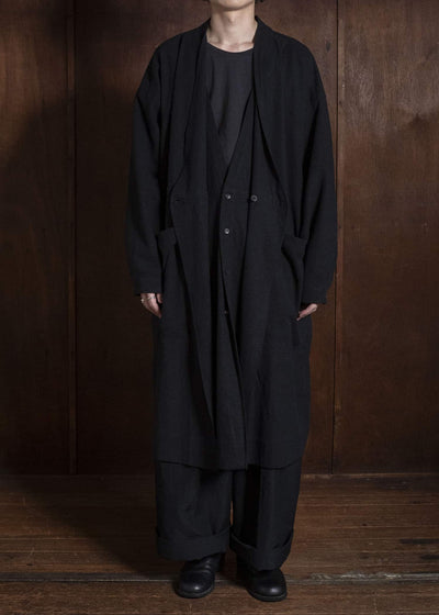 JAN-JAN VAN ESSCHE SHIRT#116 LONG SHIRT WITH DOUBLE CLOSURE AND PATCH POCKETS Hemp Se Nappy Cloth | Black