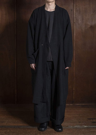 JAN-JAN VAN ESSCHE SHIRT#116 LONG SHIRT WITH DOUBLE CLOSURE AND PATCH POCKETS Hemp Se Nappy Cloth | Black