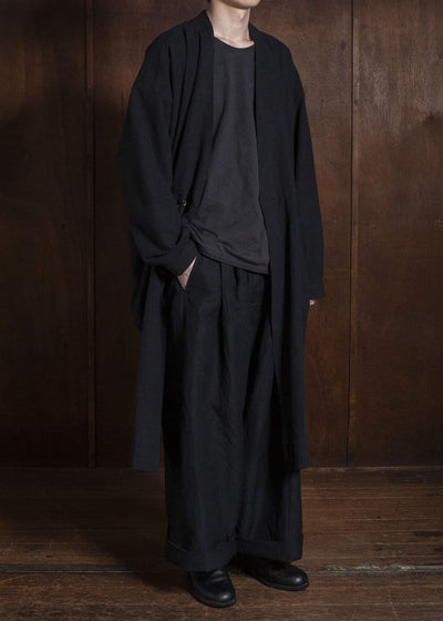 JAN-JAN VAN ESSCHE SHIRT#116 LONG SHIRT WITH DOUBLE CLOSURE AND PATCH POCKETS Hemp Se Nappy Cloth | Black
