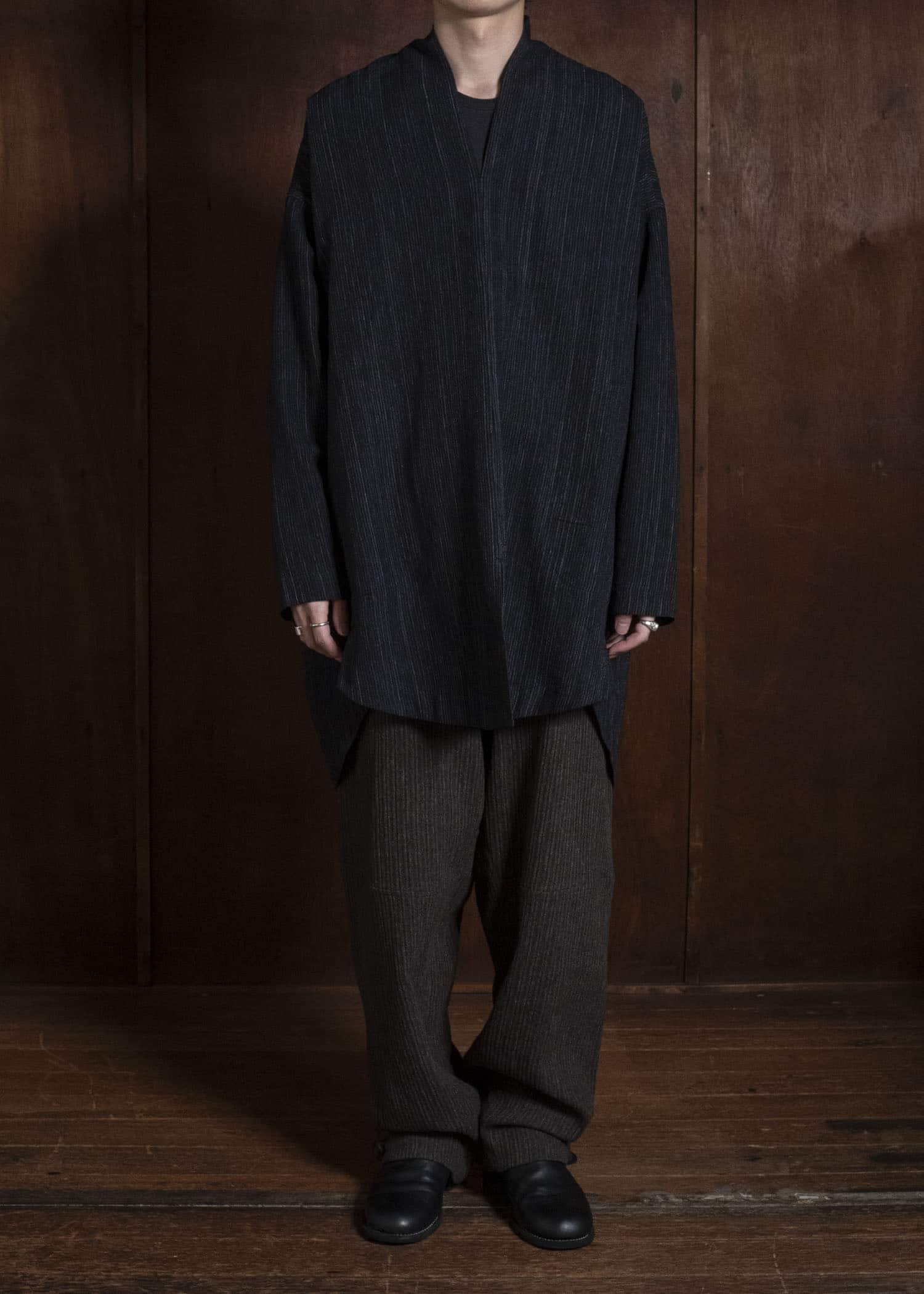 JAN-JAN VAN ESSCHE TROUSERS#94 TROUSERS WITH ELASTIC WAIST, PATCH POCKETS Yak Wo Linen Cotton | Brown Striped