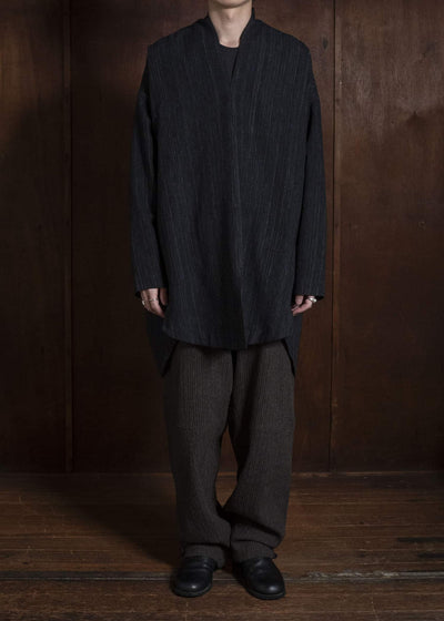 JAN-JAN VAN ESSCHE TROUSERS#94 TROUSERS WITH ELASTIC WAIST, PATCH POCKETS Yak Wo Linen Cotton | Brown Striped