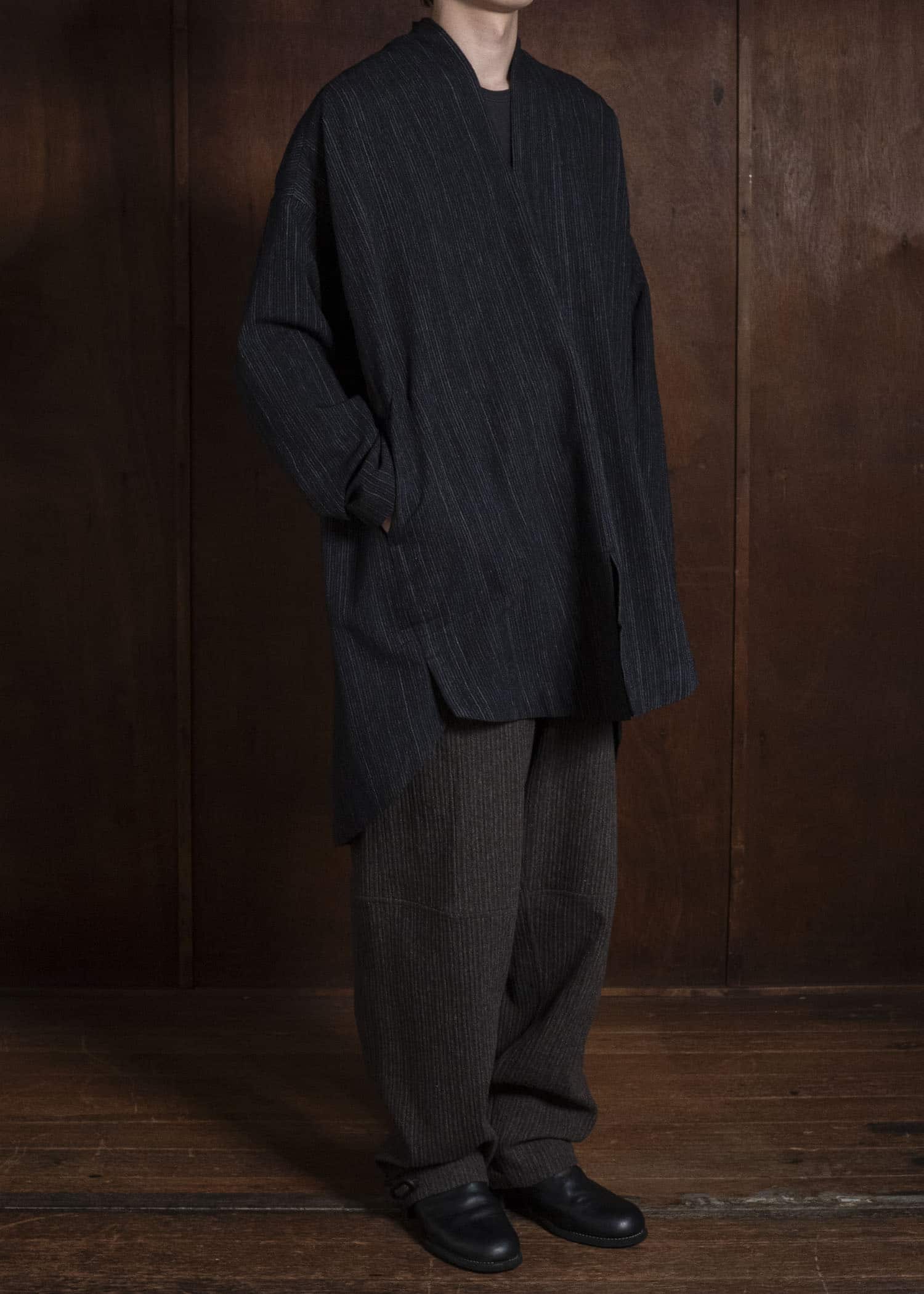 JAN-JAN VAN ESSCHE TROUSERS#94 TROUSERS WITH ELASTIC WAIST, PATCH POCKETS Yak Wo Linen Cotton | Brown Striped