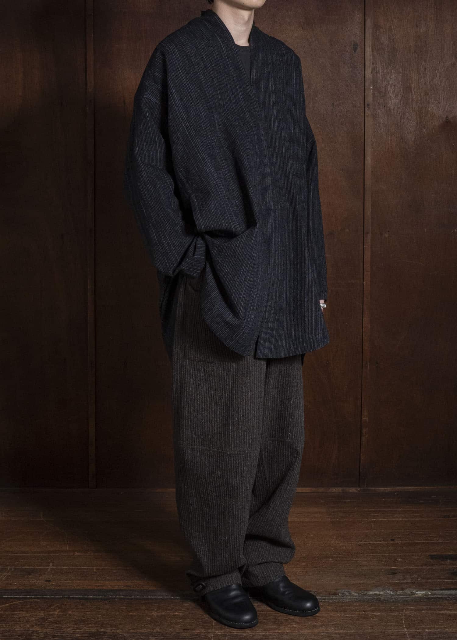 JAN-JAN VAN ESSCHE TROUSERS#94 TROUSERS WITH ELASTIC WAIST, PATCH POCKETS Yak Wo Linen Cotton | Brown Striped
