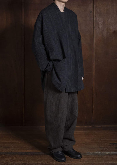 JAN-JAN VAN ESSCHE TROUSERS#94 TROUSERS WITH ELASTIC WAIST, PATCH POCKETS Yak Wo Linen Cotton | Brown Striped