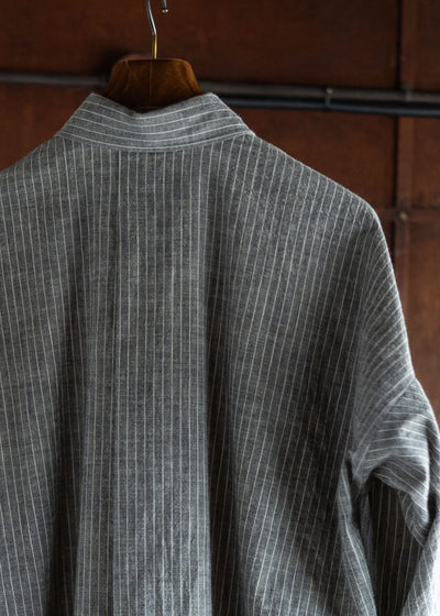 JAN-JAN VAN ESSCHE SHIRT#100 LOOSE DRESS SHIRT, BUTTON-UP AND ASYMMETRICAL PLEAT IN THE BACK COTTON SHIRTING GREY STRIPED