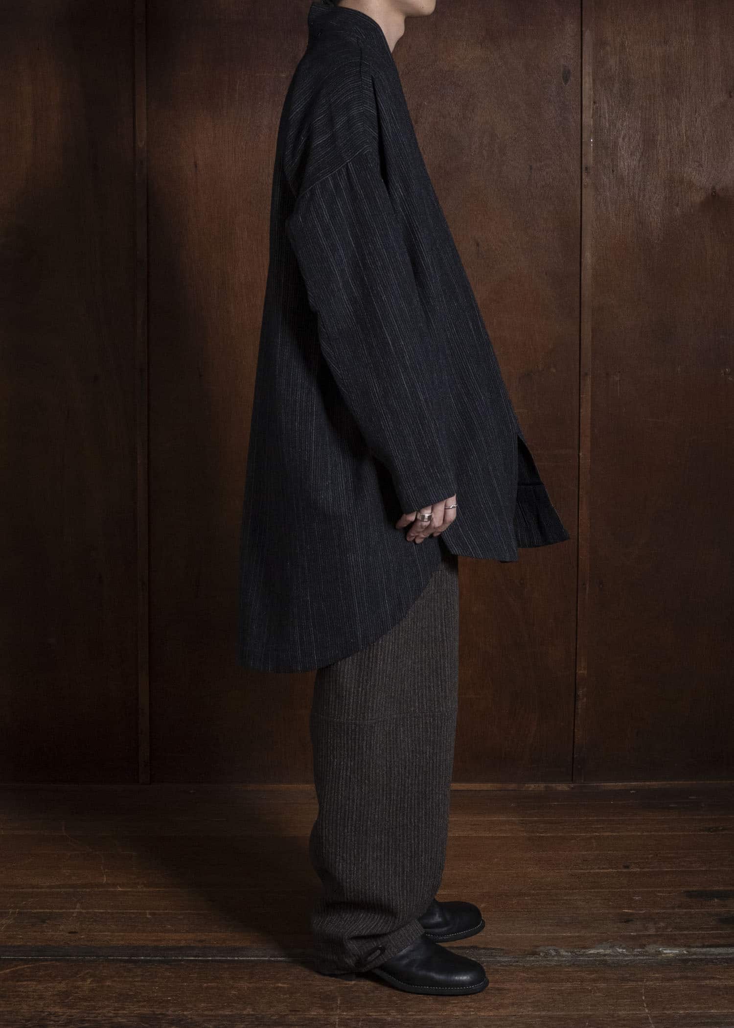 JAN-JAN VAN ESSCHE TROUSERS#94 TROUSERS WITH ELASTIC WAIST, PATCH POCKETS Yak Wo Linen Cotton | Brown Striped