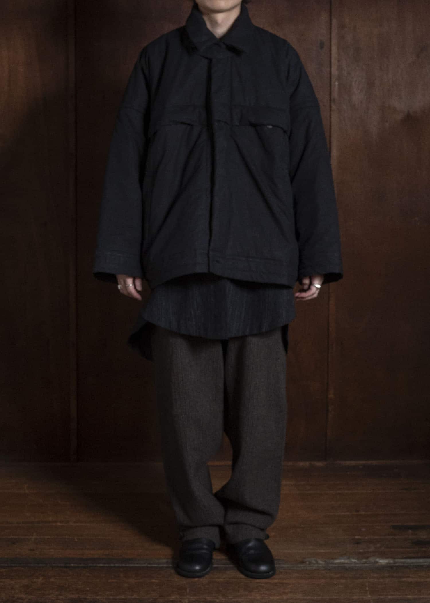 JAN-JAN VAN ESSCHE JACKET#67 PADDED JACKET WITH BLIND PLACKET, FULLY LINED Time Washed Canvas | Padded Deep Black