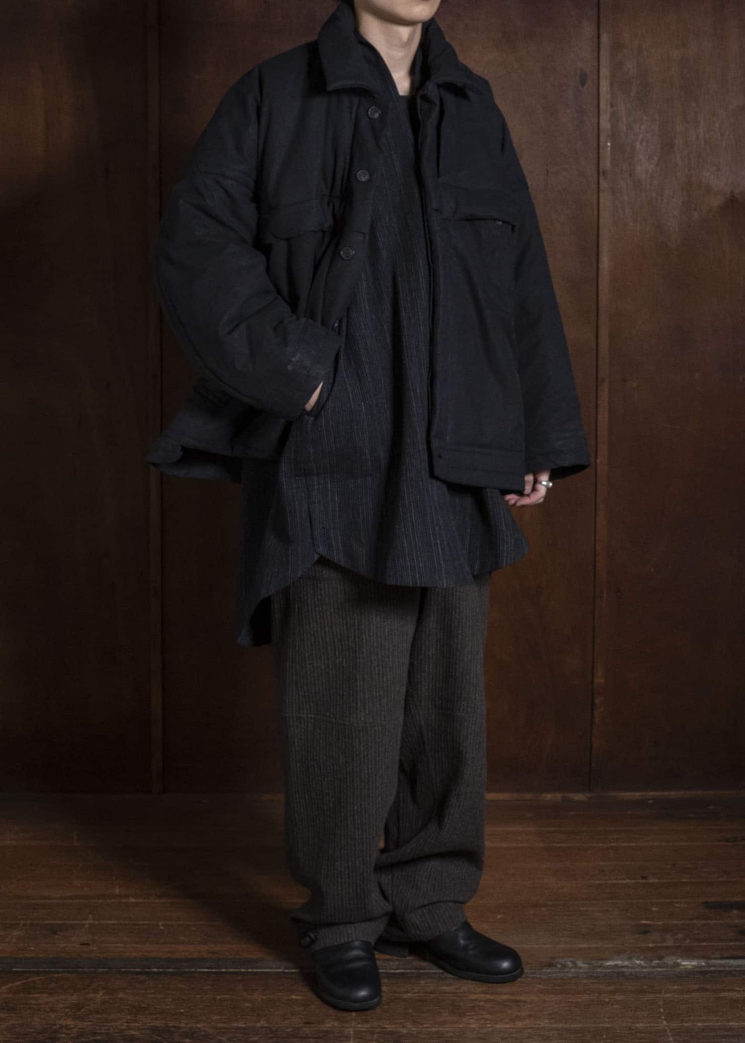JAN-JAN VAN ESSCHE JACKET#67 PADDED JACKET WITH BLIND PLACKET, FULLY LINED Time Washed Canvas | Padded Deep Black