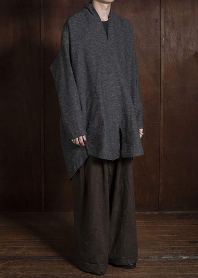 JAN-JAN VAN ESSCHE TROUSERS#93 DOUBLE PLEATED TROUSERS WITH BUTTONSYSTEM AT HEM Hemp Co Reed Twill | Khaki Striped