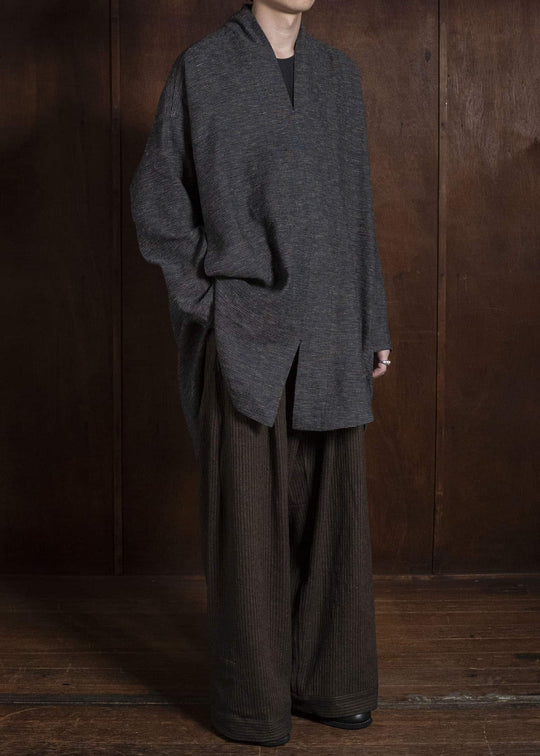 JAN-JAN VAN ESSCHE TROUSERS#93 DOUBLE PLEATED TROUSERS WITH BUTTONSYSTEM AT HEM Hemp Co Reed Twill | Khaki Striped