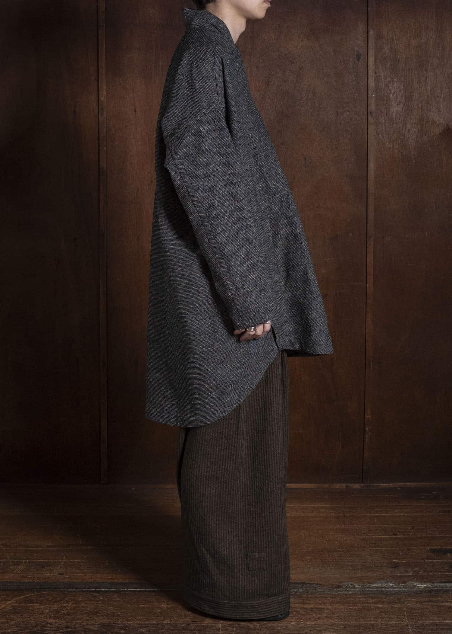 JAN-JAN VAN ESSCHE TROUSERS#93 DOUBLE PLEATED TROUSERS WITH BUTTONSYSTEM AT HEM Hemp Co Reed Twill | Khaki Striped