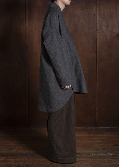 JAN-JAN VAN ESSCHE TUNIC#42 KIMONO COLLAR LOOSE FIT TUNIC WITH KNIFE PLEAT Hemp Silk Co Stripes | Noise