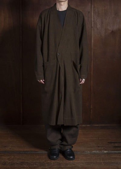 JAN-JAN VAN ESSCHE TROUSERS#94 TROUSERS WITH ELASTIC WAIST, PATCH POCKETS Hemp Co Reed Twill | Khaki Striped