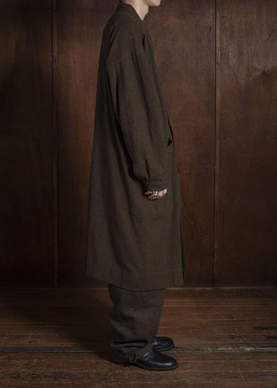 JAN-JAN VAN ESSCHE SHIRT#116 LONG SHIRT WITH DOUBLE CLOSURE AND PATCH POCKETS Hemp Se Nappy Cloth | Ochre