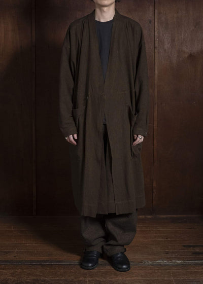 JAN-JAN VAN ESSCHE SHIRT#116 LONG SHIRT WITH DOUBLE CLOSURE AND PATCH POCKETS Hemp Se Nappy Cloth | Ochre