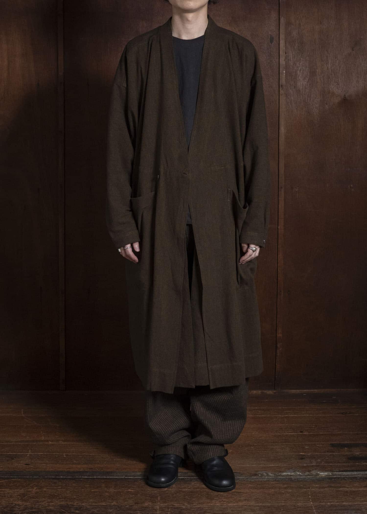 JAN-JAN VAN ESSCHE TROUSERS#94 TROUSERS WITH ELASTIC WAIST, PATCH POCKETS Hemp Co Reed Twill | Khaki Striped