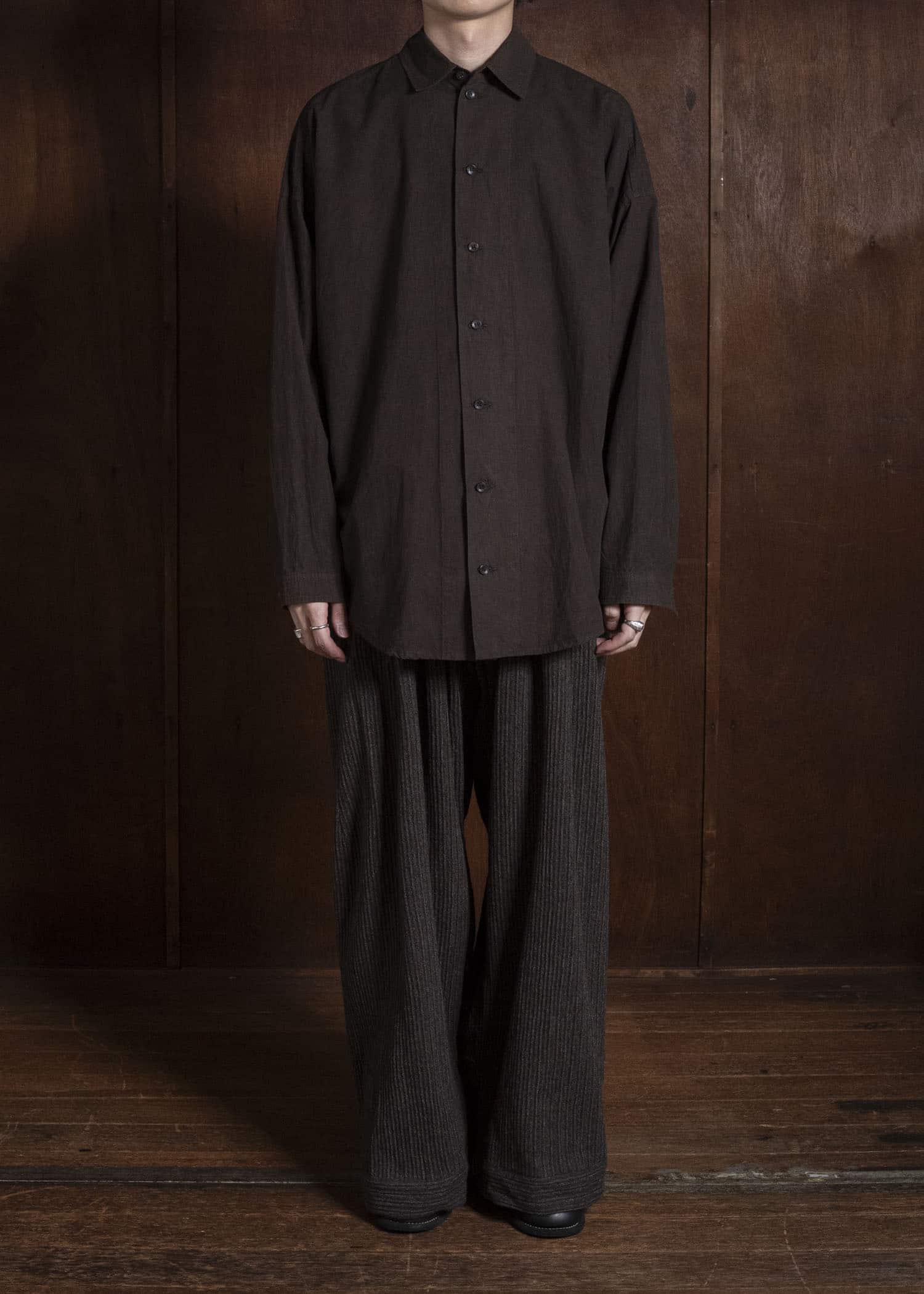 JAN-JAN VAN ESSCHE TROUSERS#93 DOUBLE PLEATED TROUSERS WITH BUTTONSYSTEM AT HEM Yak Linen Cotton | Brown Striped