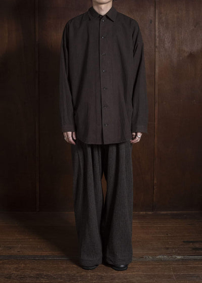 JAN-JAN VAN ESSCHE TROUSERS#93 DOUBLE PLEATED TROUSERS WITH BUTTONSYSTEM AT HEM Yak Linen Cotton | Brown Striped