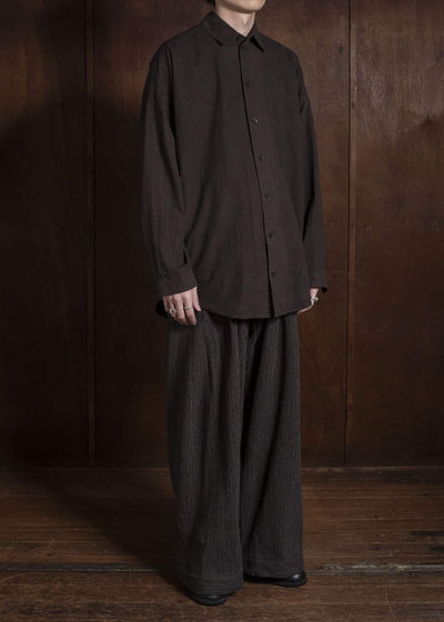 JAN-JAN VAN ESSCHE TROUSERS#93 DOUBLE PLEATED TROUSERS WITH BUTTONSYSTEM AT HEM Yak Linen Cotton | Brown Striped